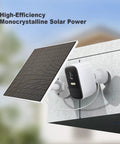 5W Solar Panel Charger For Eufy Outdoor Cameras Compatible With EufyCam 3 3C 2 2 Pro mounted on wall with camera