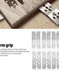 Premium Stainless Steel Wood Board Fixing Clamp With Pointed Teeth Dogs For Secure Slab Clamping During CNC Routing Carving And Bench Work Positioning Tasks on wood slab with teeth detail.