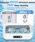 High Powered Ultrasonic Jewelry Cleaner 40W 49000 Hz 360 Degree Deep Cleaning 22oz with glasses and ring effect before and after