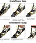 Instructions for using Heavy Duty 2 Inch Ratchet Straps Set, 20 Feet Long with Double J Hooks, 8000 Lbs Break Strength
