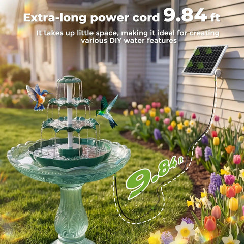 Sun Powered 6.5W Solar Bird Bath Fountain With 3 Tier Waterfall And 9 Streams, DIY Detachable Solar Pump, Lightweight Resin