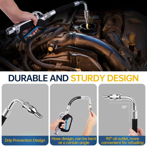Air Operated Oil Control Valve Dispenser Nozzle With Ergonomic Handle And Locking Switch in use for automotive engine oiling