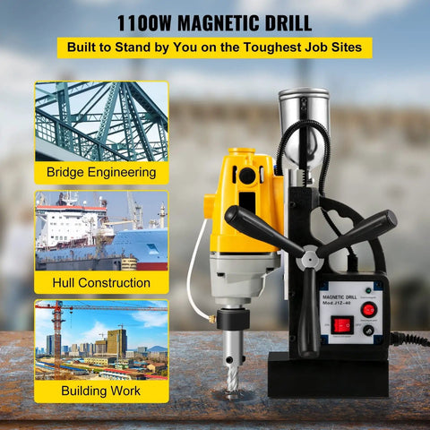 Magnetic Drill Press 40mm For Steel 1100W Copper Motor showing drilling rig with adjustable height for hull construction.