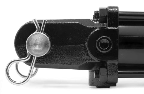 Close-up of Workhorse 2500 PSI Tie Rod Hydraulic Cylinder With Two Inch Bore And Ten Inch Stroke For Heavy Duty Lifting