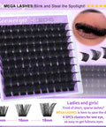 5 Styles Lash Clusters Kit With Volume Mega Full Bottom Spike Extensions Lash Bond And Seal Remover Tweezers Brush Cotton Pack And Tape Tools For Beginners To Pros DIY At Home featuring multiple lash lengths on a tray