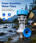1000W Micro Hydroelectric Generator Aluminum Alloy Water Turbine beside river, ideal for camping and outdoor use, power station scene