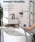 GRANDJOY 10" Rain Shower System with Handheld Spray, Slide Bar, Brushed Nickel adjustable hose in modern bathroom setup