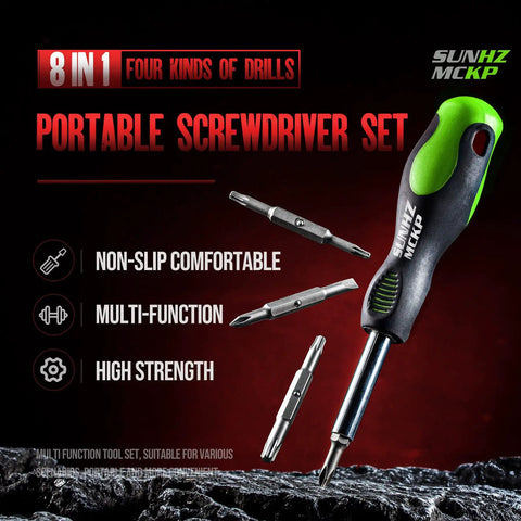 All In One Screwdriver Set With Ergonomic Oversized Handle And Non Slip Grip For Easy One Hand Use, 8 In 1 Portable Multi Tool