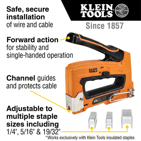 Heavy Duty Cable Stapler Built Tough For Voice Data Video And Nonmetallic NM Cable Accepts 1/4, 5/16, And 11/32 Inch Staples