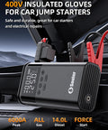 Beefy 6000A Jump Starter With Air Compressor For Cars And 14L Diesel Engines, showing display and heavy duty cables
