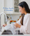 Woman using Replacement Alkaline Water Filter For At Home Pitcher With Mineral Boost in kitchen