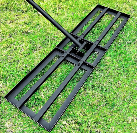 Lawn Leveling Rake And Soil Leveler For Yard And Garden 36 By 10 Inch Stainless Steel Tool on grass