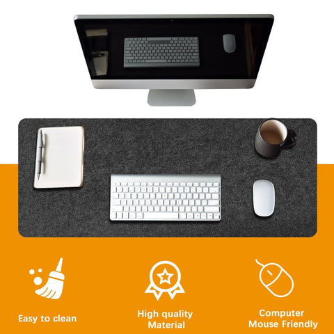 Massive Felt Desk Mat 40x16 Inches Non Slip Full Desk Mouse Pad for Computer Keyboard Setup with keyboard and mouse on mat.