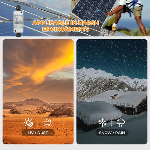 40Amp 550V DC Solar Panel Disconnect Switch applicable in harsh environments with UV, dust, snow, and rain protection.