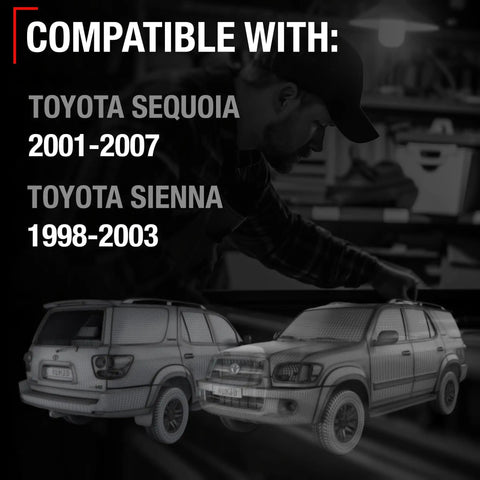Compatibility chart for Heavy Duty Tailgate Handle Assembly For 1998 To 2003 Toyota Sienna And 2001 To 2007 Sequoia