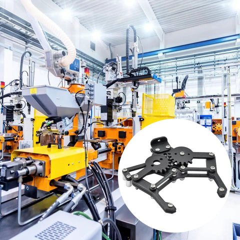Beefy Metal Gripper With Strong Hold For Servo Driven Robotic Arms Compatible With 995 MG996 SG5010 shown in industrial setting