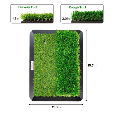 Image of Portable Foldable Golf Practice Mat With Dual Turf For Indoor And Outdoor Swings And Chips, showing size and turf texture.