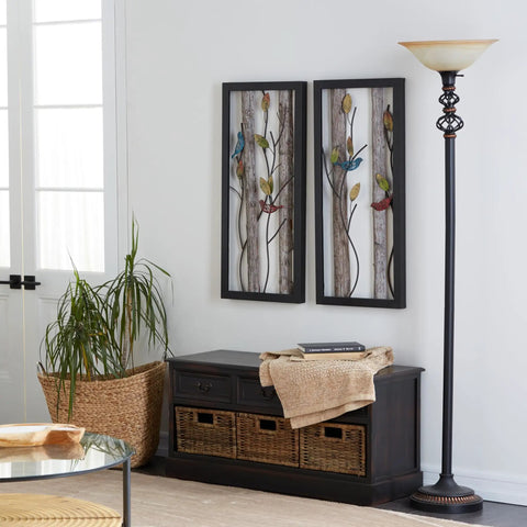 Antique Style Torchiere Floor Lamp In Black Finish Tall Standing Lighting For Living Room Solid Iron With Glass And Polystone Accents