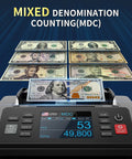 Mixed Denomination Money Counter Machine With Value Counting And Three Displays, notes displayed, digital screen view