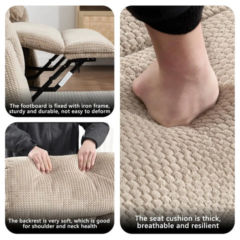 Manual Recliner Sofa Set For Living Room Two Seat Loveseat With Overstuffed Armrests Ultra Cozy For TV Time And Lazy Sundays Perfect For Bedroom Or Office Light Brown showing footboard and cushion texture details.