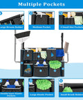 Detailed view of Badass Utility Trash Can Caddy Bag With Dope Storage Pockets For 32 To 55 Gallon Garbage Bins showing multiple pocket organization.