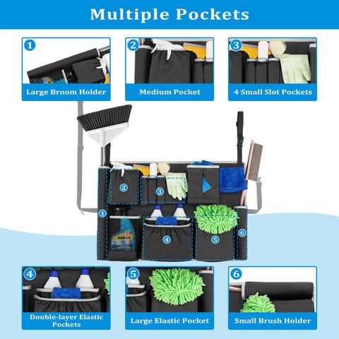 Detailed view of Badass Utility Trash Can Caddy Bag With Dope Storage Pockets For 32 To 55 Gallon Garbage Bins showing multiple pocket organization.