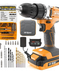 18V Cordless Drill Kit With Battery And Charger, 58 Piece Driver Bit Set For Wood Metal And Concrete, In Carrying Case