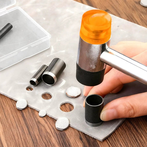 Using Leather Hole Punch Set 25-Piece With 1-25mm Hollow Punch Kit Includes A6 Cutting Mat And Storage Box for precise hole punching