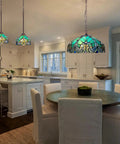 Tiffany Style Stained Glass Pendant Light With 16 Inch Wide Shade, 67 Inch Tall Vintage Vibe Hanging Lamp On 60 Inch Adjustable Chain