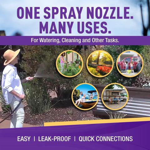 Heavy Duty Adjustable Garden Hose Spray Nozzle With Solid Brass 3/4 Inch GHT Quick Connect, various outdoor uses