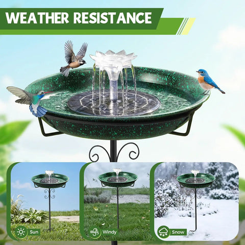 Sun Powered Metal Bird Bath With Fountains For Hummingbirds Stable 5 Prong Base Stake Outdoor Lawn Patio Garden Decor No Wiring Or Batteries Solar Fountain Starts In Seconds In Direct Sunlight Adds Charm And Attracts Wildlife To Your Yard Lit.