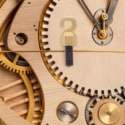 Close-up of clock mechanism with Vintage Grandpa Clock Repair Weight Kit With Shell Hook And Nut Replacement Parts M5