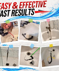 Kick Stubborn Sink Drain Clogs To The Curb With This Heavy Duty Shower Unclogging Tool in use, showing hair removal from drains.
