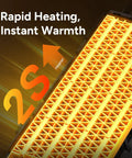 Close-up of heating element in 1500W Ceramic Space Heater For Desk And Office with "Rapid Heating, Instant Warmth" text.