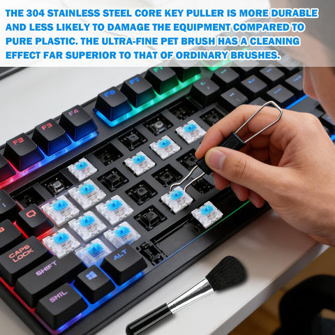 50 Pack 3 Pin Mechanical Keyboard Clicker Switches Pre Lubed Plate-Mount Tactile Clicky With Brush And Key Puller Dustproof MX Style Switches For 3D Printing Projects, Gaming Keycaps, Typing Pros And Gamers on RGB keyboard