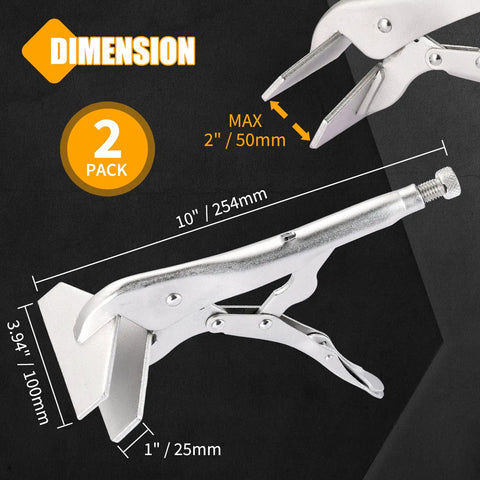 Heavy Duty 10 Inch Locking Sheet Metal Clamps With Tight Grip Nickel Plated High Carbon Steel Welding Pliers dimensions and features.