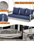Heavy Duty 900 Lbs Porch Swing Chair For Three Folks Outdoor Rattan Patio Lounge With Cup Holder And Steel Chains Wicker