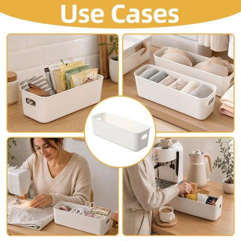 Keepin' Your Drawer Game Strong With These 20 White Plastic Narrow Storage Bins, Multi Purpose Compact Containers That Keep The Entire Household Organized in various uses