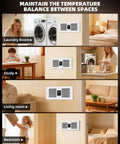 Room To Room Air Transfer Vent Fan With Remote And Temp Control Cranking 300 CFM Through Wall Exhaust in laundry, study, and bedroom settings