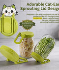 Adorable cat-ear design sprouting lids on mason jars with sprouts, featuring a patented fun and functional lid design.