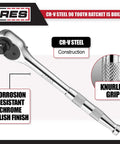 Full Polish Ratchet Set With One Quarter Inch, Three-Eighth Inch, And One Half Inch Drives, Ninety-Tooth Reversible Mechanism