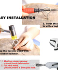Step-by-step guide for installing Heavy Duty White Screw In Cup Hooks 2.2 Inch Pack Of 20 with rubber hammer and tools.