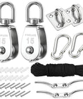 Heavy Duty Cable Pulley System For Lifting With 66 Foot Nylon Rope, 360 Degree Swivel Stainless Steel Blocks, Pro Grade And Maintenance Free, Corrosion Resistant, Ideal For Towing, Suspension, And Rigging Tasks, stainless M15 kit