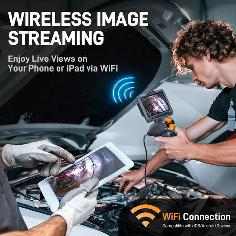 4 Way Dual Lens Articulating Borescope For Auto Techs With Joystick Control Full 360 Degree Rotation And 210 Degree Bending Pro Grade Flexible Probe For Tight Engine Spaces And Chassis Inspections, wireless view on phone
