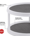 Non-Skid 2-Tier 12-Inch Turntable For Cabinets And Pantry Storage Rotating Organizer, showing stable surface and gray non-skid top