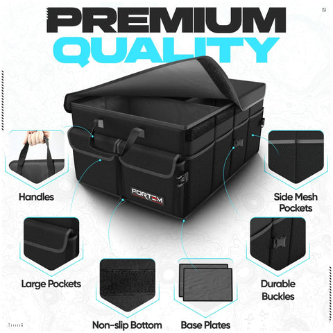 Must Have SUV Trunk Organizer Foldable 50L Storage with 600D Oxford non-slip bottom, handles, and soft cover