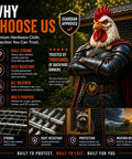 No Nonsense Heavy Duty Half Inch Hardware Cloth 24 X 50 Feet Roll True 19 Gauge Hot Dip Galvanized Welded Wire Mesh displayed with a rooster.