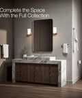 Bathroom with modern decor featuring Avid 18 Inch Towel Bar In Vibrant Brushed Nickel Dope Modern Bath Hardware with clean lines.