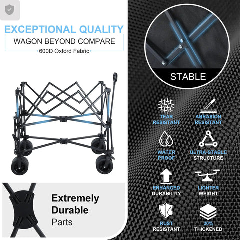 Frame of 700lb Capacity Double Decker Collapsible Wagon with Detachable Waterproof Cover, showing stability features and fabric.