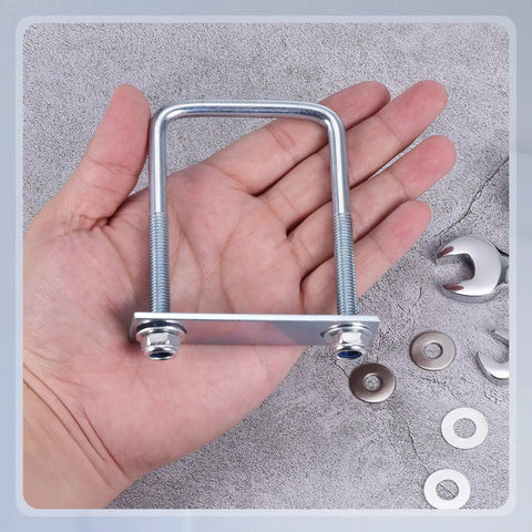 Heavy Duty Square U Bolts M8 60 100 mm 2 Pack Carbon Steel U Clamps Lockdown Hold For Trailer Plumbing Solar Panel Ag Rig Marine Exhaust Pipes No Wobble Zone Tough As Nails held in hand.